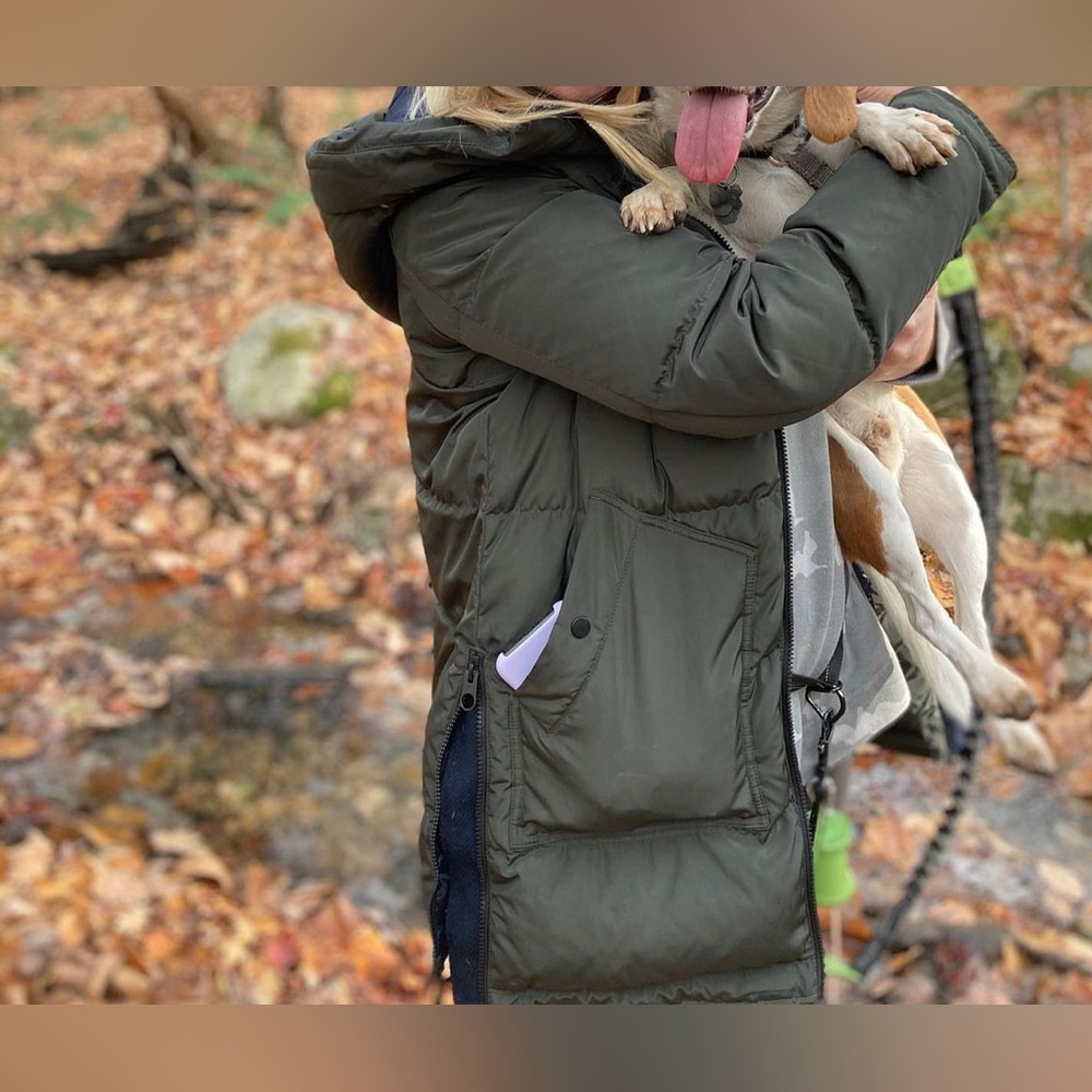 Olive winter jacket with double zip, and side zip
Size small - Picture 1 of 4